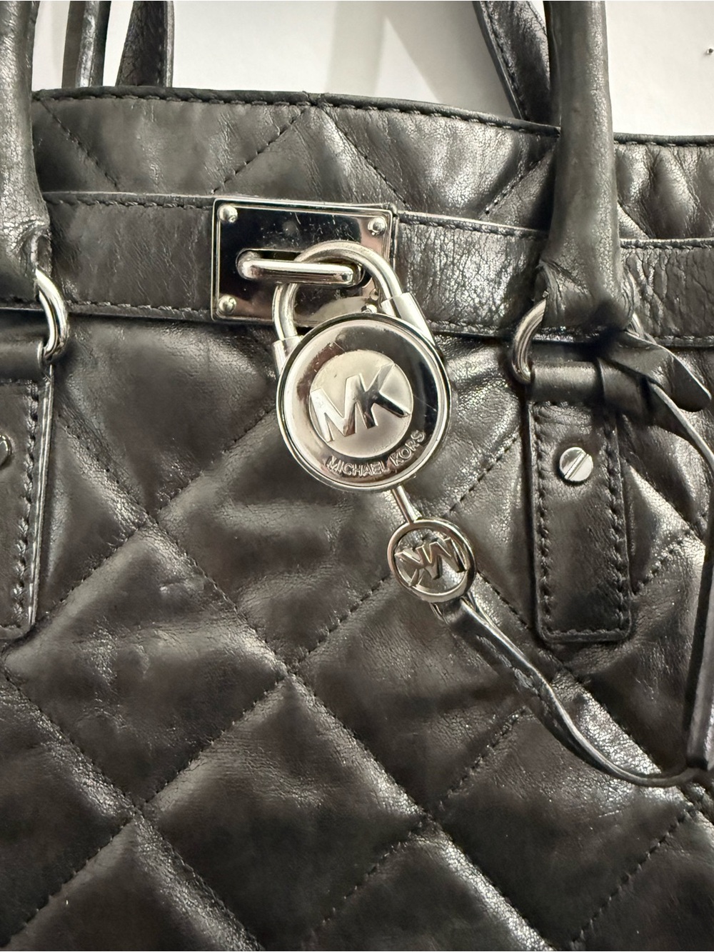 Michael Kors Grey Quilted Leather Shoulder Bag with Silver Hardware